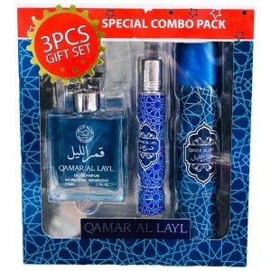   QAMAR AL LAYL 3 Pcs Perfume/Roll-on/Body Spray Gift Set 