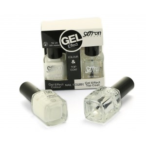 Saffron Gel Effect Nail Polish with Gel Effect Top Coat Set   1 White