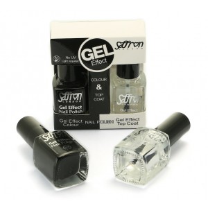 Saffron Gel Effect Nail Polish with Gel Effect Top Coat Set   2 Black