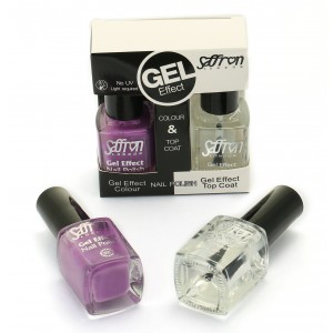 Saffron Gel Effect Nail Polish with Gel Effect Top Coat Set   4 Lilac