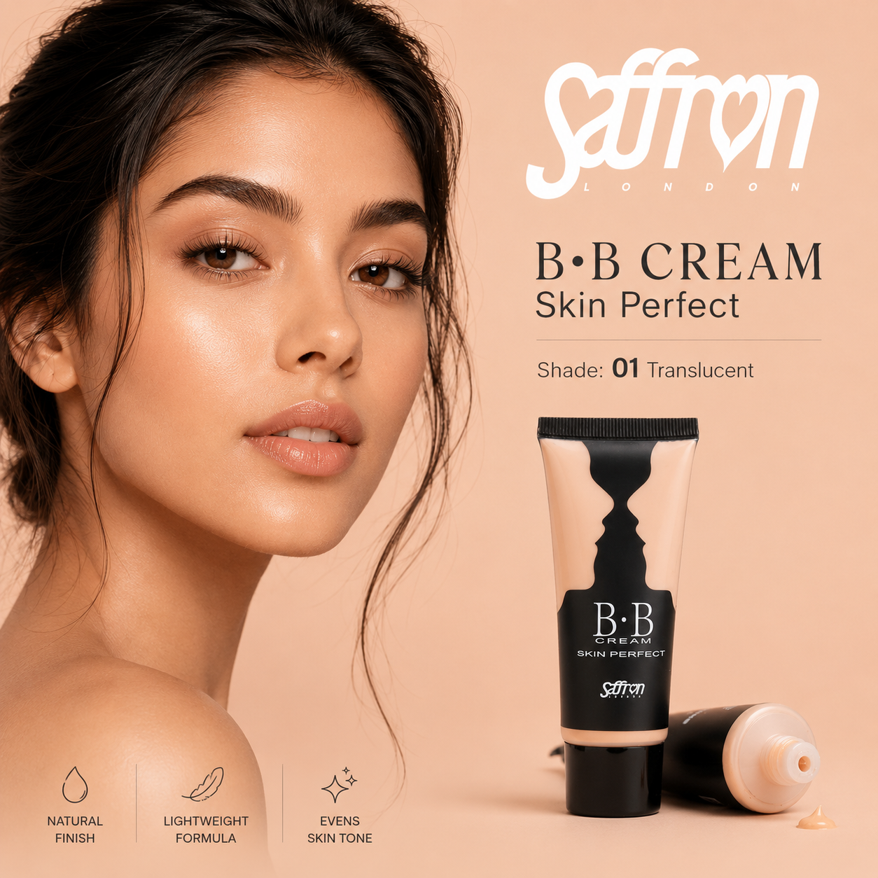 Saffron BB Cream #150 (01 Translucent) - All in One Daily Moisturiser with Lightweight Texture, 36g - Image 3