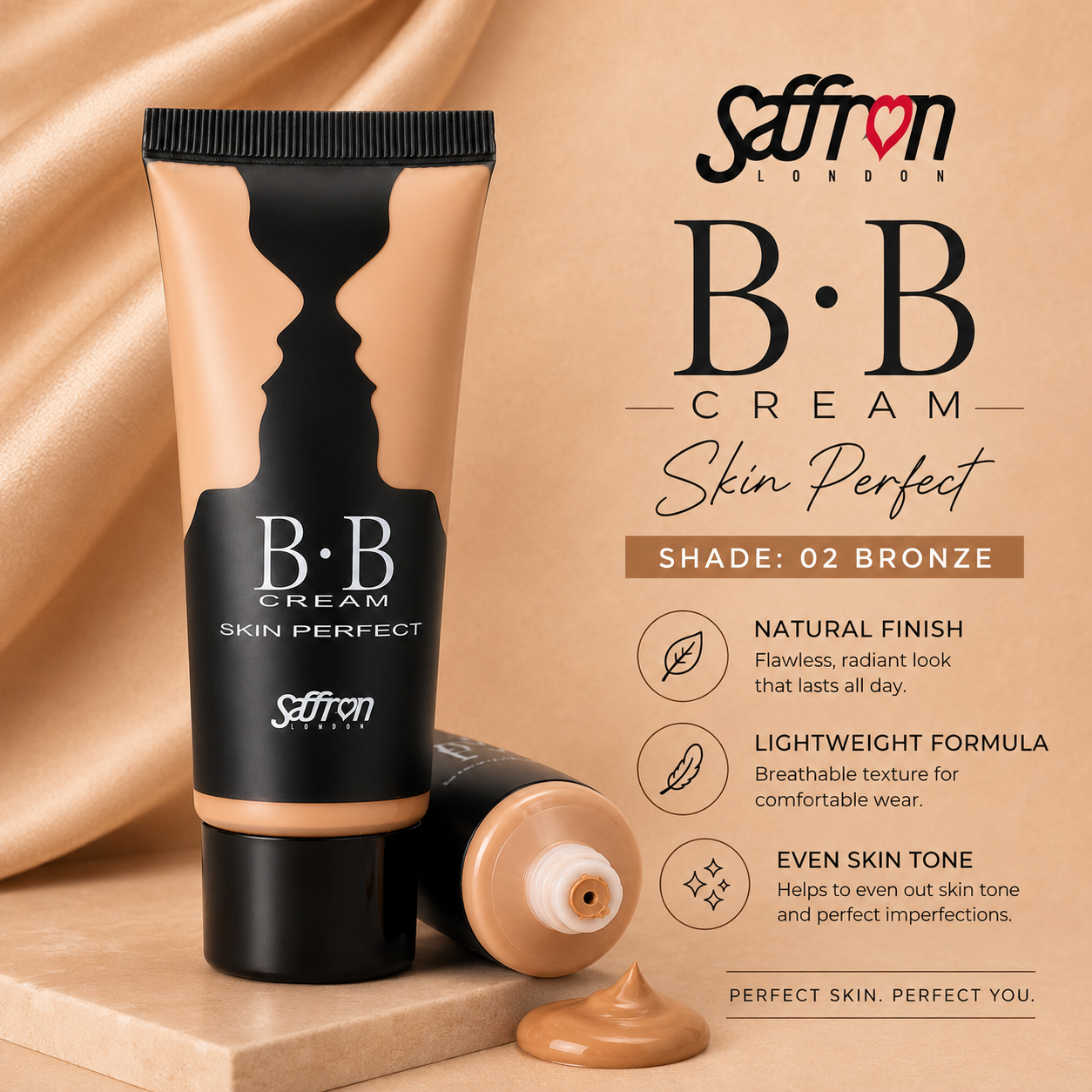 Saffron BB Cream #150 (02 Bronze) - All in One Daily Moisturizer for Flawless Finish, 36g - Image 3