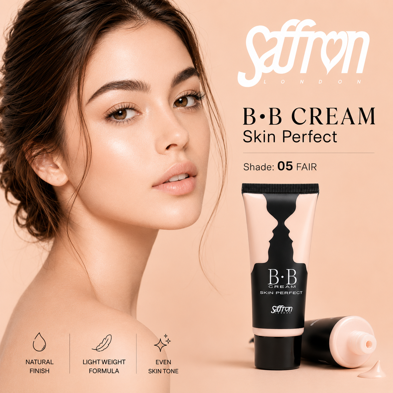 Saffron BB Cream #150 (05 Fair) - All in One Daily Moisturizer for Flawless Finish, 36g - Image 3