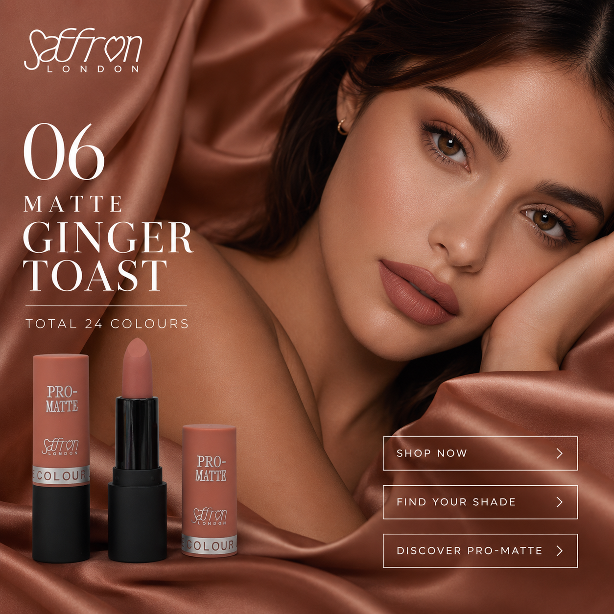 Saffron Pro Matte Lipstick #1301 (06 Matte Ginger Toast) - Image 3