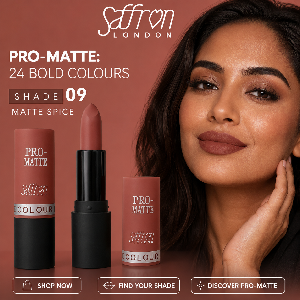 Saffron Pro Matte Lipstick #1301 (09 Matte Spice) - Image 3