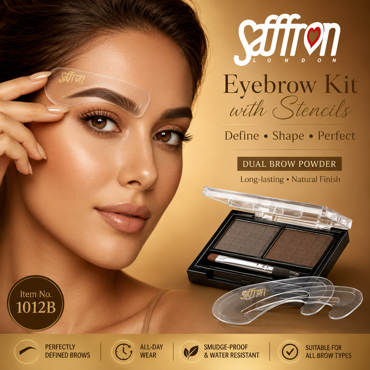 Saffron Eye Brow Powder with Stencils (Kit) (02. Espresso/Sepia Brown) - Image 3