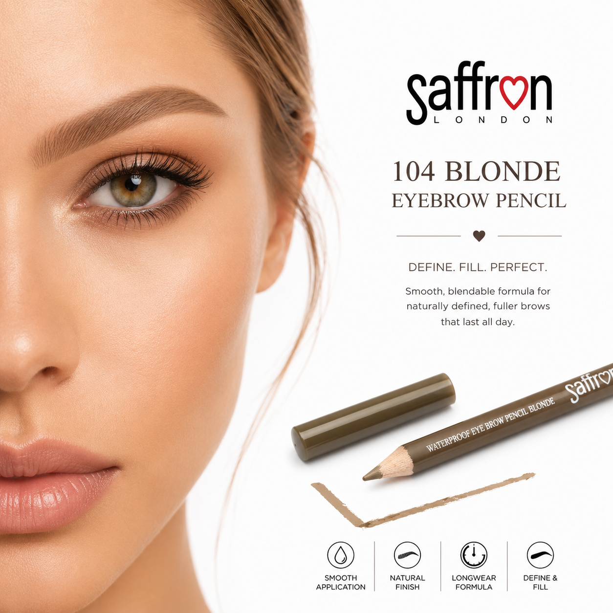 Saffron - Waterproof EyeBrow Pencil (104 Blonde) - Image 2