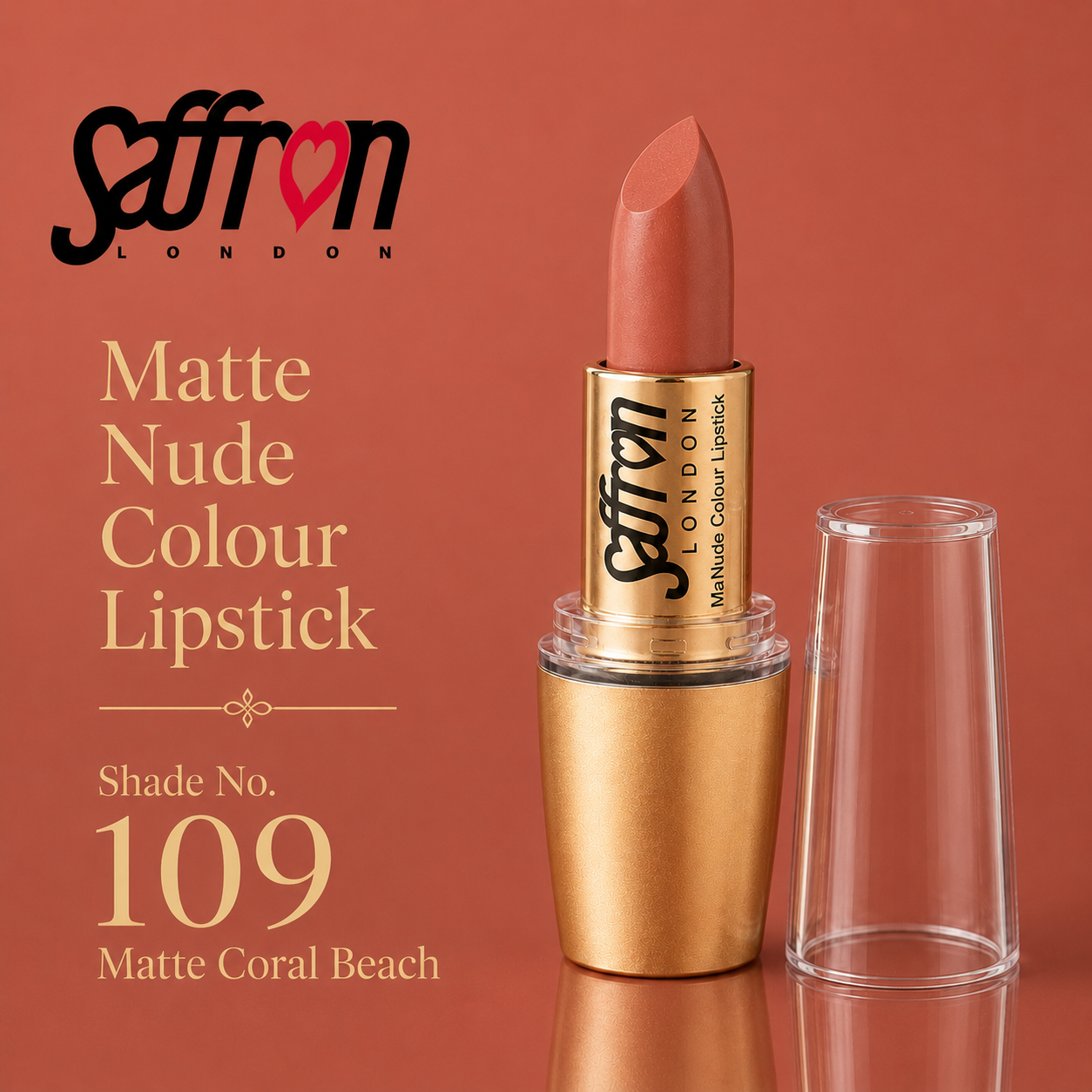 Saffron - Matte Finish Nude Colour Lipstick #138 (109 Matte Coral Beach) - Image 3