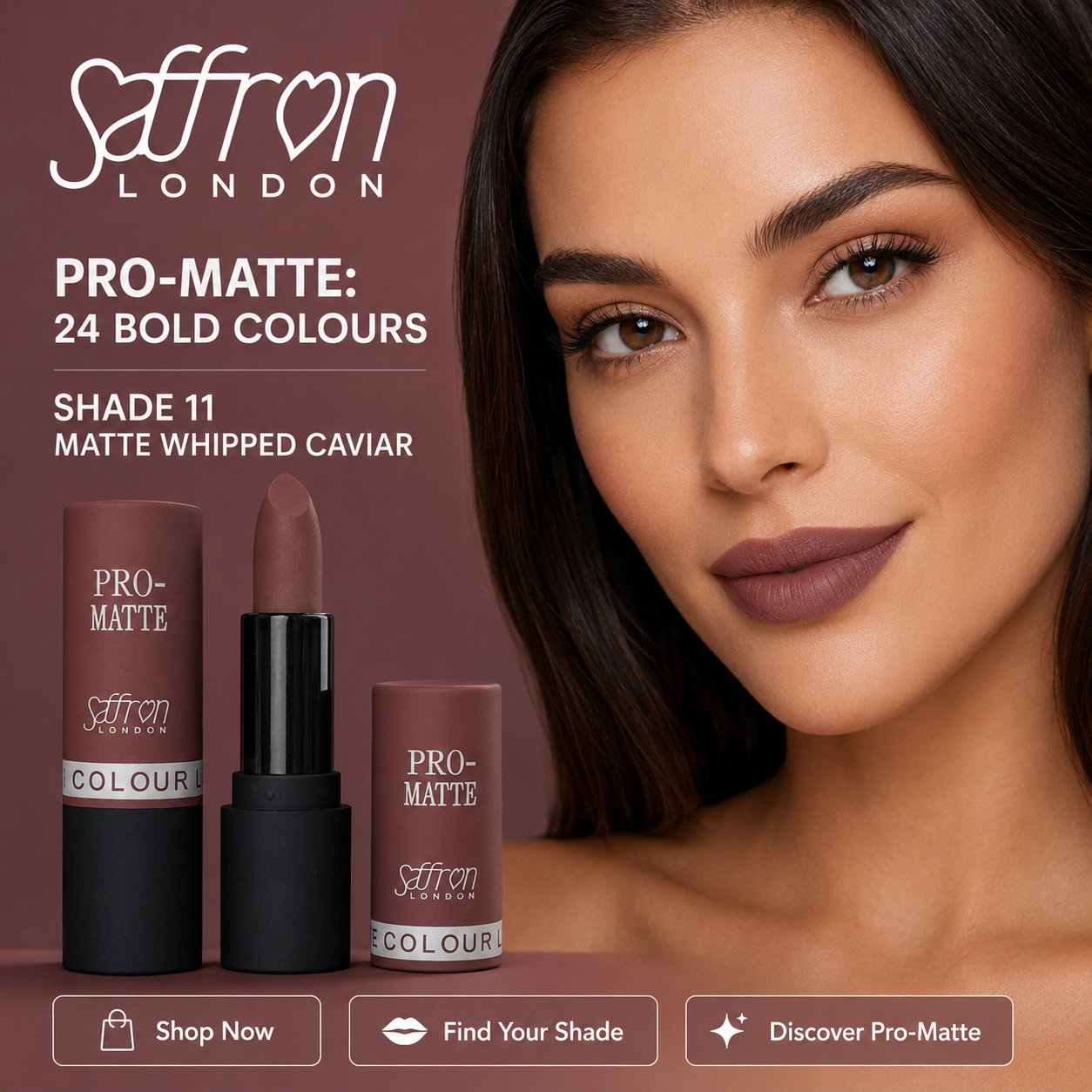Saffron Pro Matte Lipstick #1301 (11 Matte Whipped Caviar) - Image 3