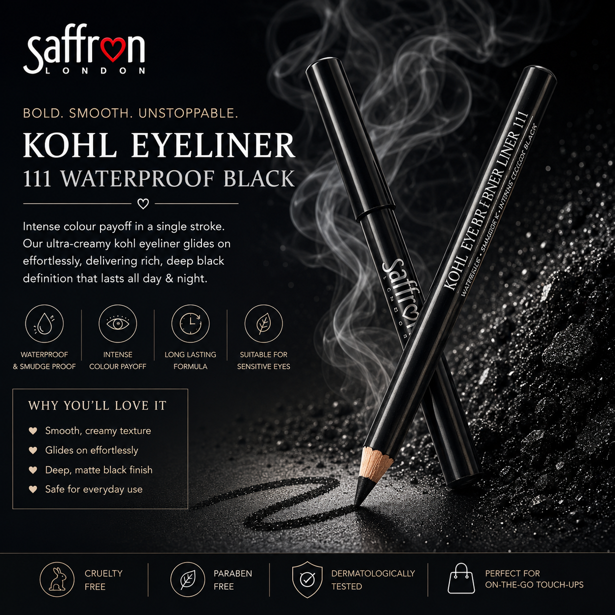 Saffron - Waterproof Kohl Eyeliner Pencil (111 Black) - Image 2