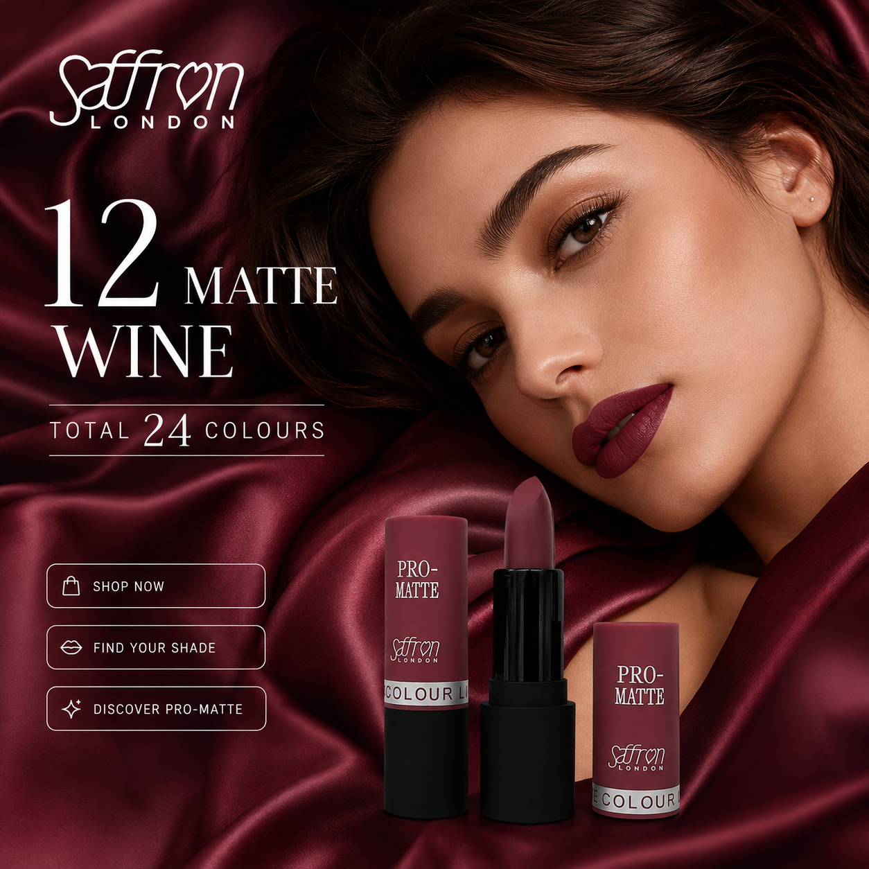 Saffron Pro Matte Lipstick #1301 (12 Matte Wine) - Image 3