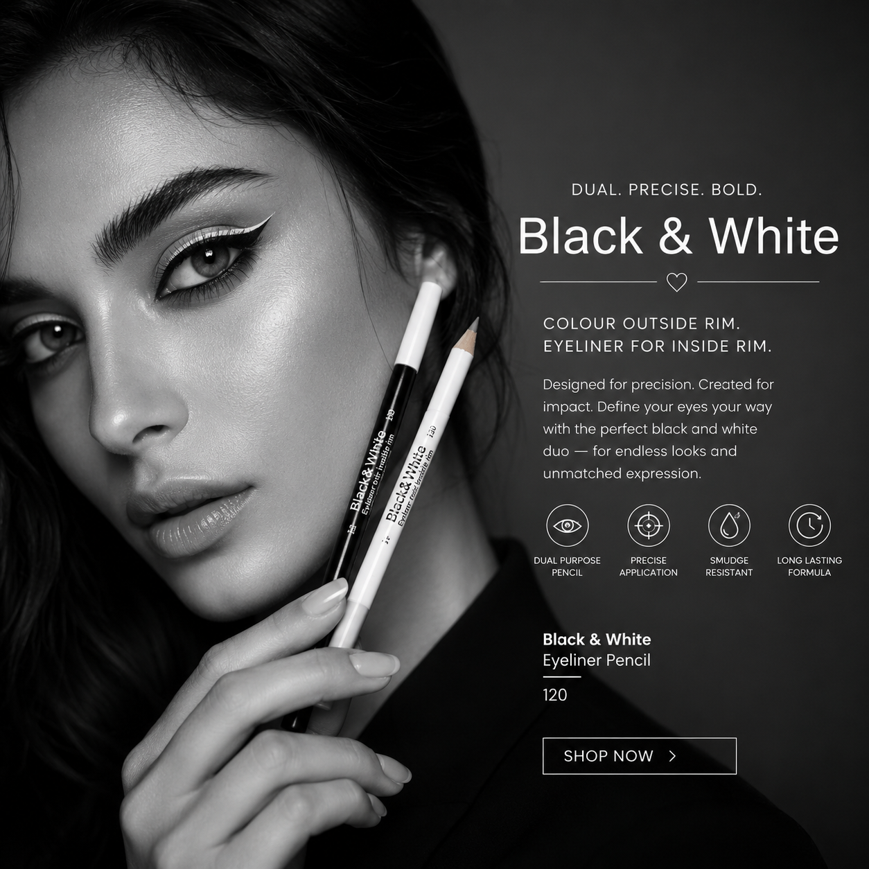 Saffron - 2in1 Black & White Eyeliner Pencil (120) - Image 3
