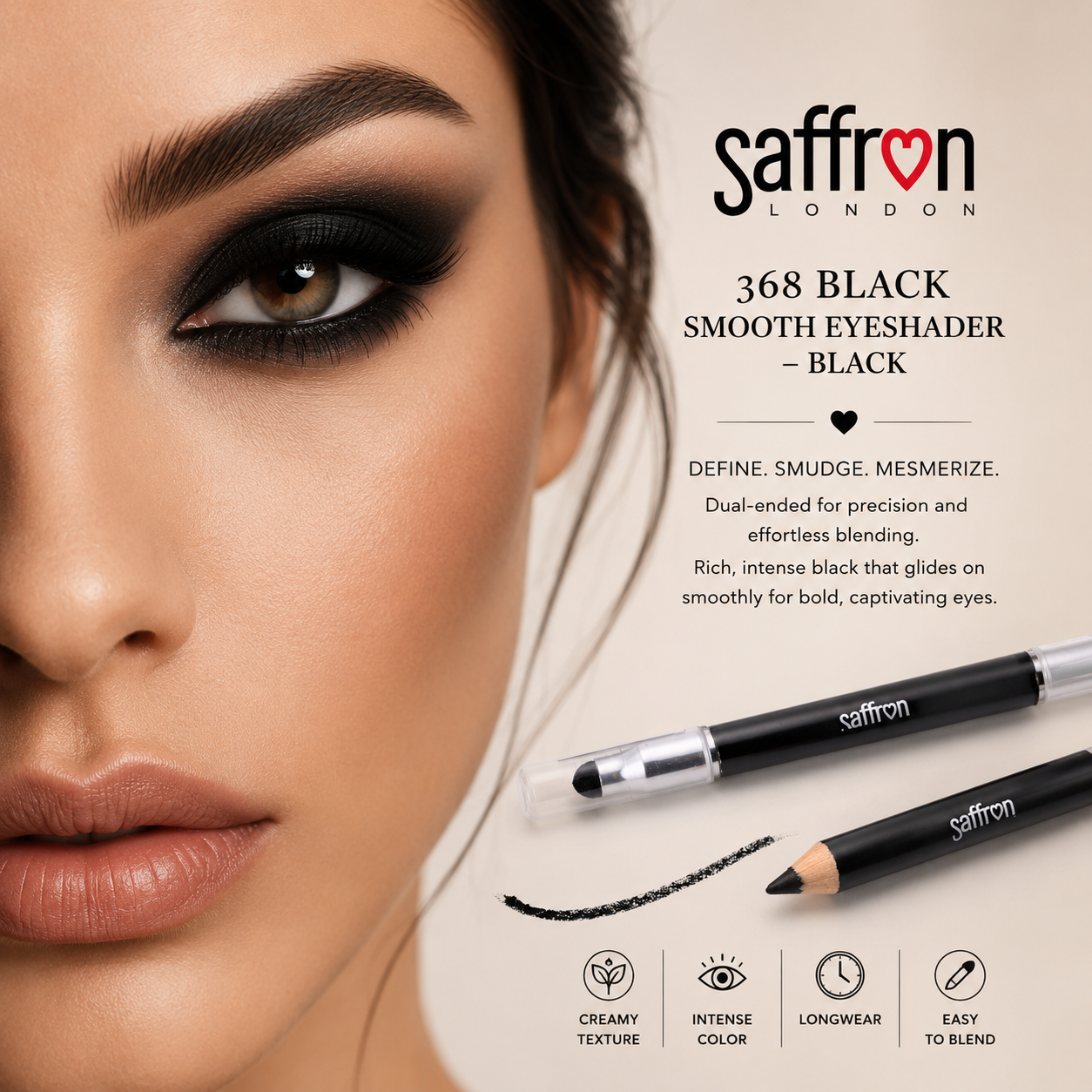 Saffron - Smooth Eye Shader Pencil with Smudger (368 Black) - Image 2