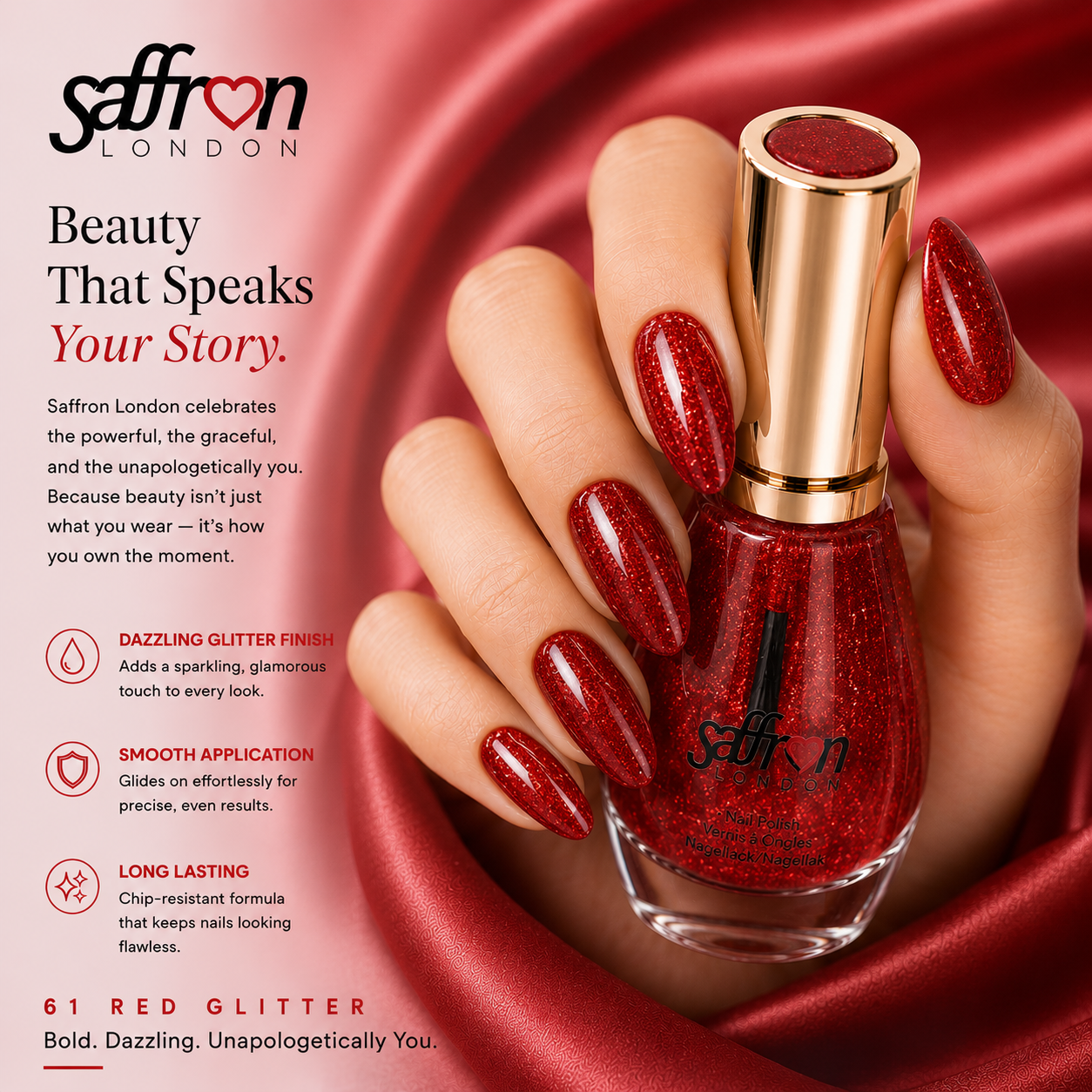 61 Red Glitter nail polish