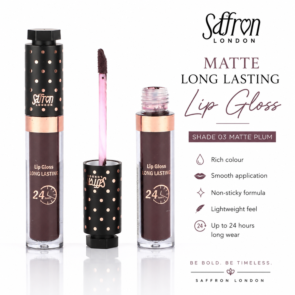 Saffron Long Lasting Matte Lip Gloss #8001 (03 Matte Plum) - Image 1