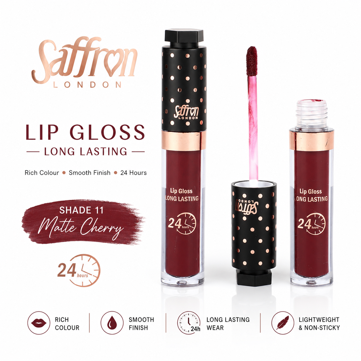 Saffron Long Lasting Matte Lip Gloss #8001 (11 Matte Cherry) - Image 1