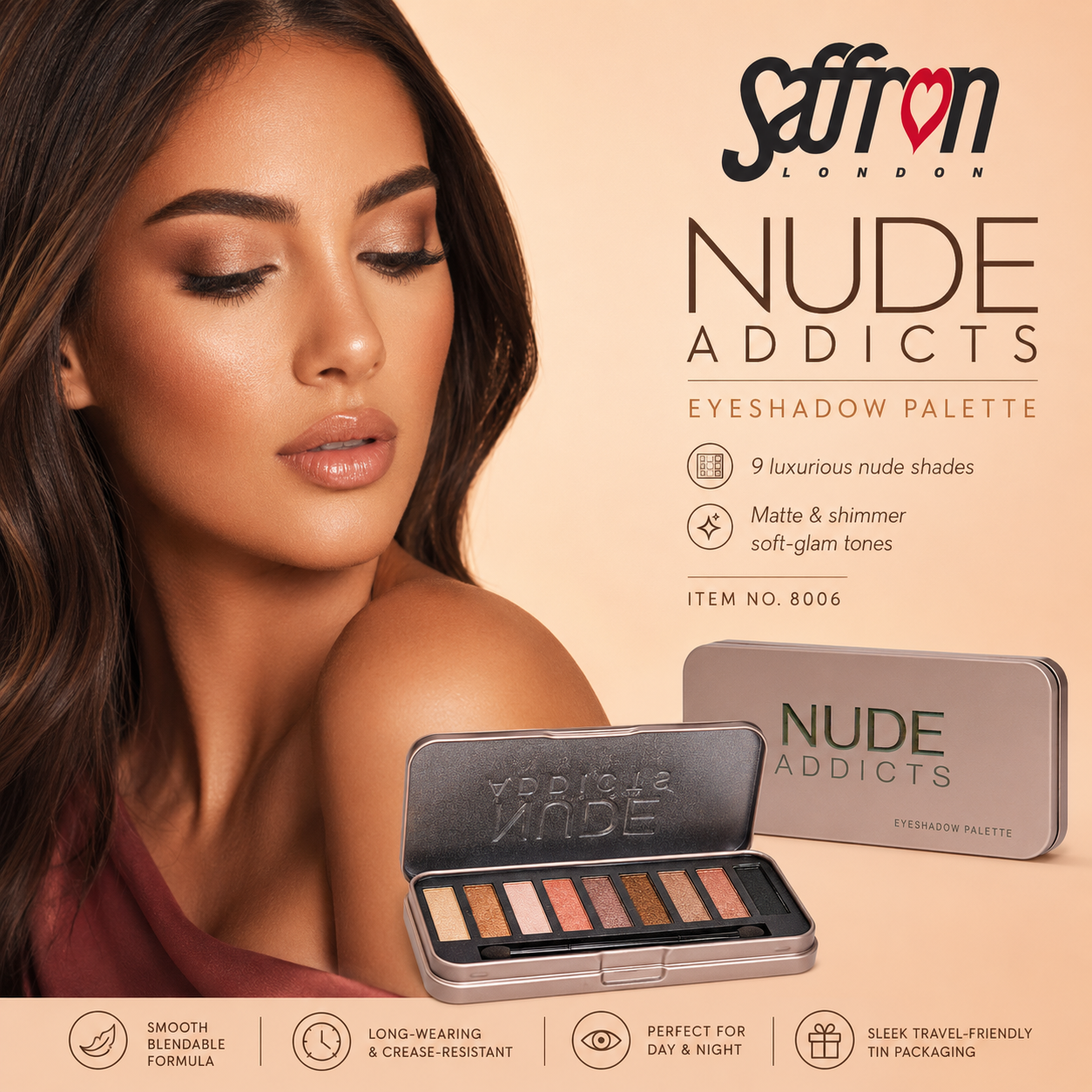 Saffron - 9 Colours Tin Casing Eye Shadow - Nude Addicts - Image 4