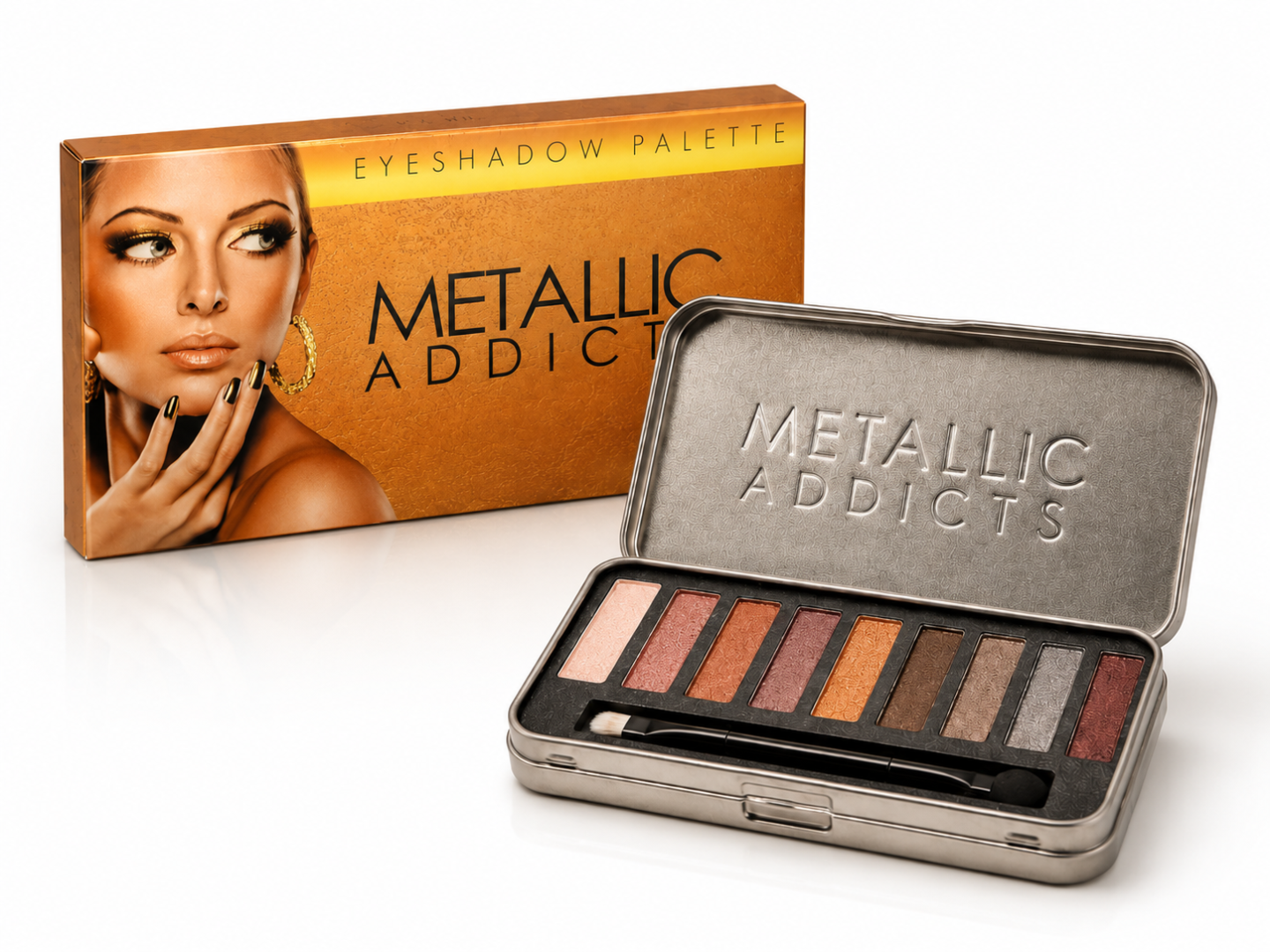 Saffron - 9 Colours Tin Casing EyeShadow - Metallic Addicts - Image 4