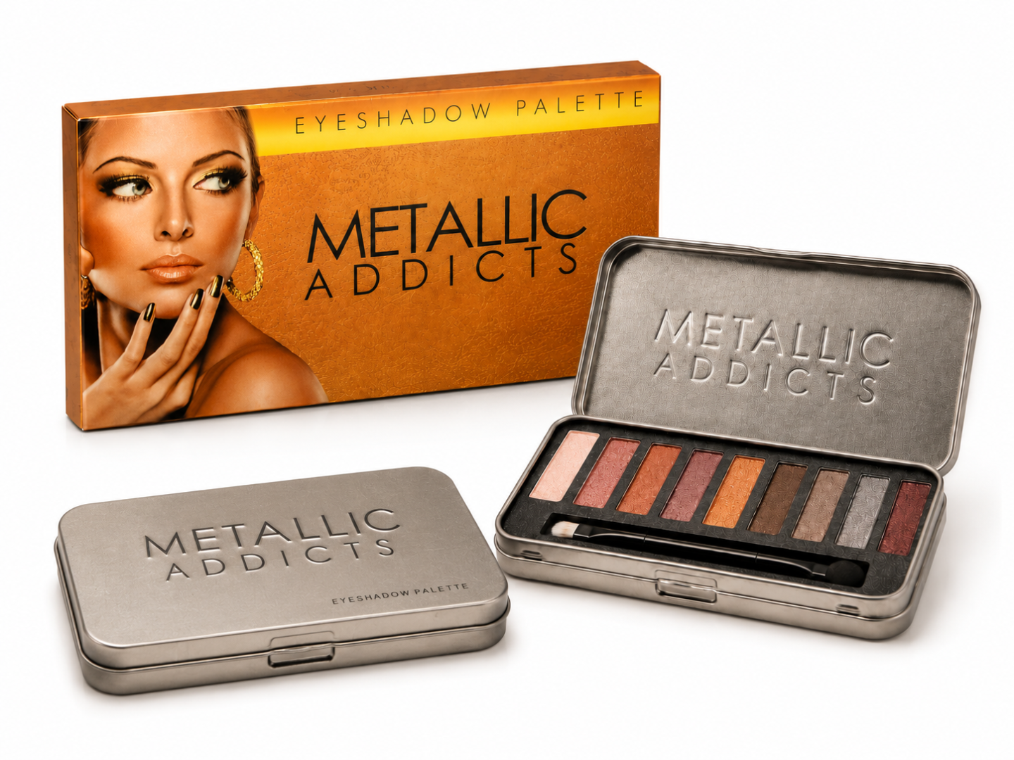 Saffron - 9 Colours Tin Casing EyeShadow - Metallic Addicts - Image 5