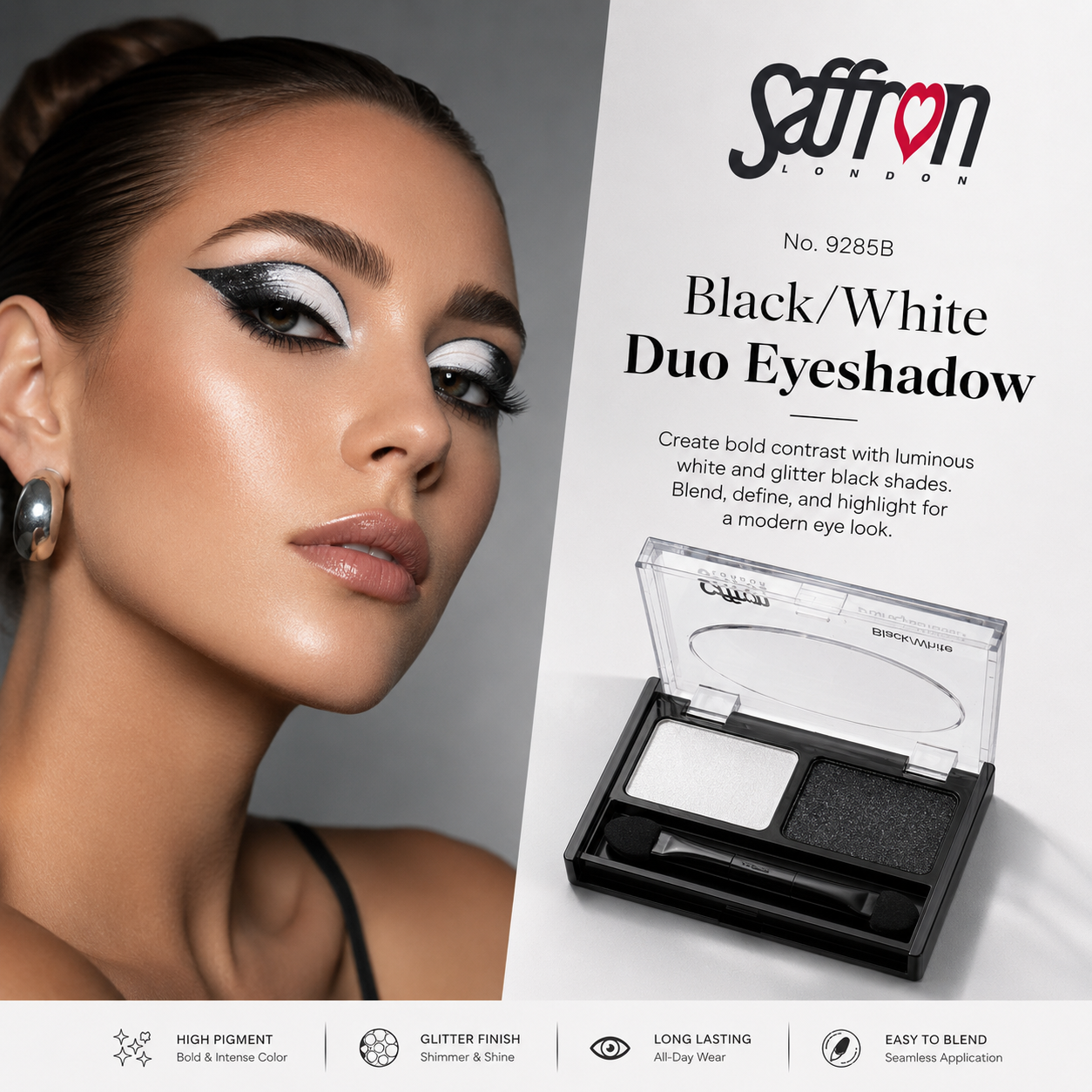 Saffron - Black/White Shimmer Duo EyeShadow #9285B - Image 2