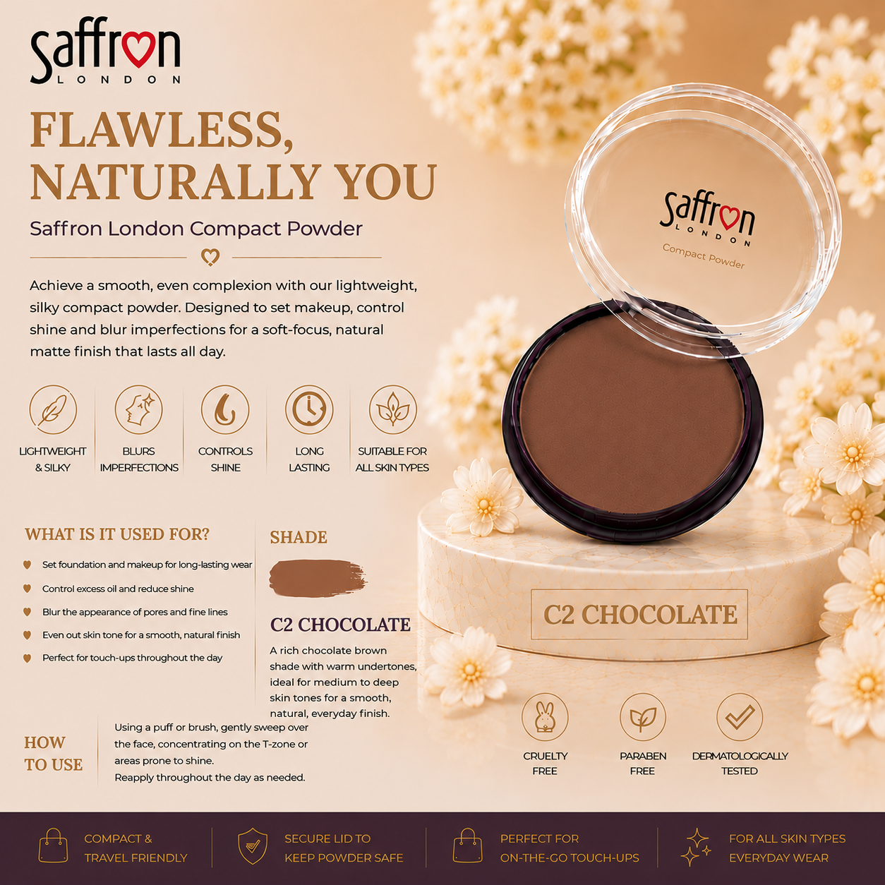 Saffron - Compact Powder #1501 (C2 CHOCOLATE) - Image 3