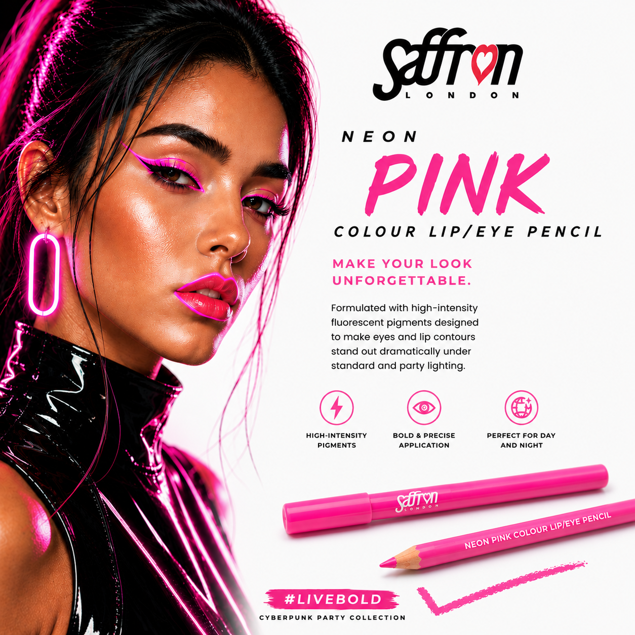 Saffron Neon Lip/Eye Pencil Pink - Image 2