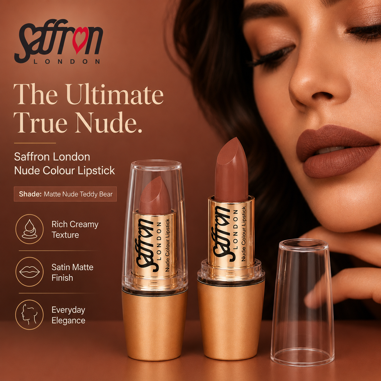Saffron - Matte Finish Nude Colour Lipstick #138 (108 Matte Teddy Bear) - Image 3